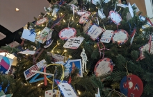 Ornaments honoring veterans decorating a tree